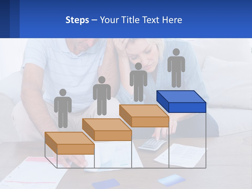 A Man And Woman Sitting On A Couch Looking At A Calculator PowerPoint Template