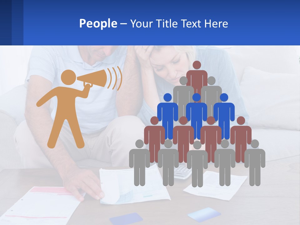 A Man And Woman Sitting On A Couch Looking At A Calculator PowerPoint Template