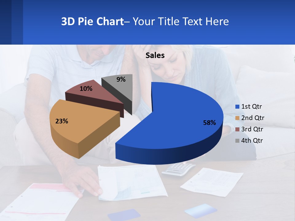 A Man And Woman Sitting On A Couch Looking At A Calculator PowerPoint Template