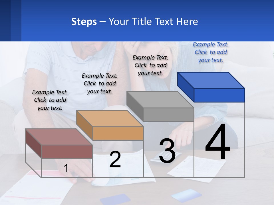A Man And Woman Sitting On A Couch Looking At A Calculator PowerPoint Template