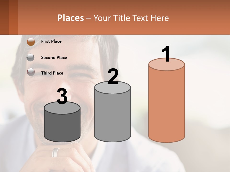 A Man Smiling With A Business Card In Front Of Him PowerPoint Template