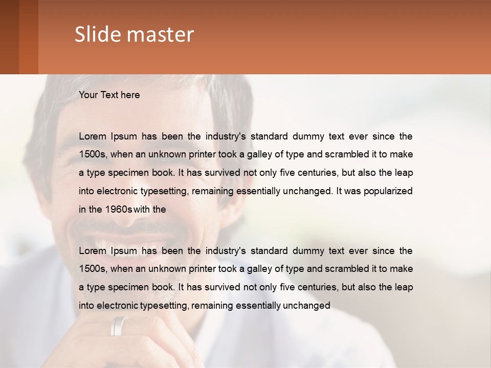 A Man Smiling With A Business Card In Front Of Him PowerPoint Template