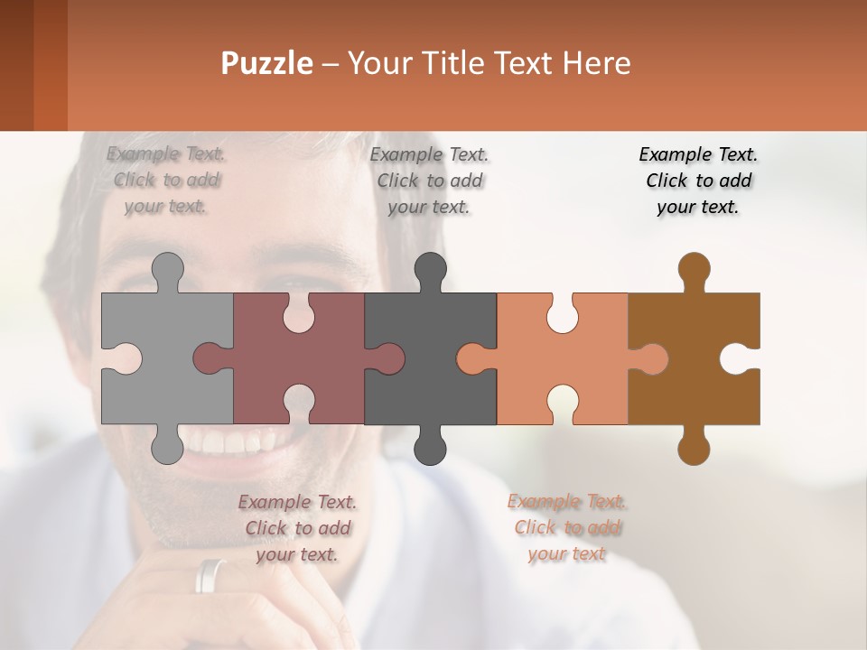 A Man Smiling With A Business Card In Front Of Him PowerPoint Template