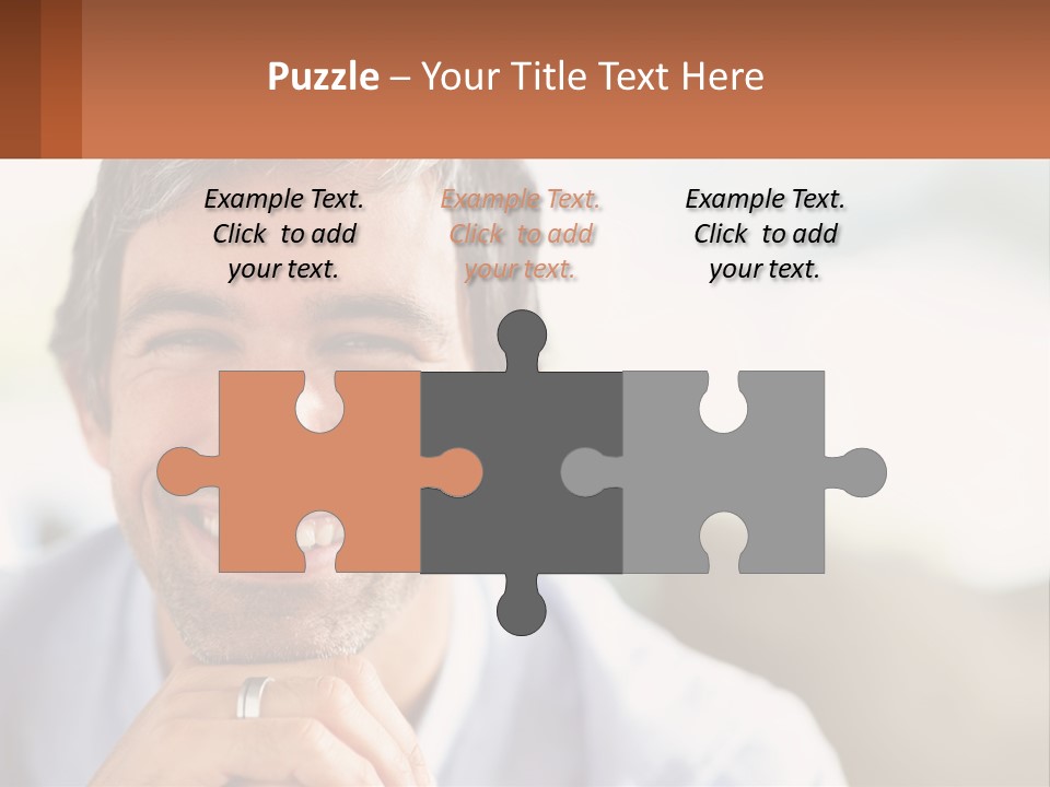 A Man Smiling With A Business Card In Front Of Him PowerPoint Template