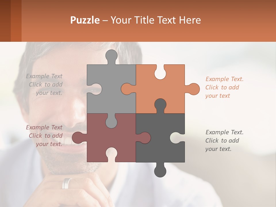 A Man Smiling With A Business Card In Front Of Him PowerPoint Template