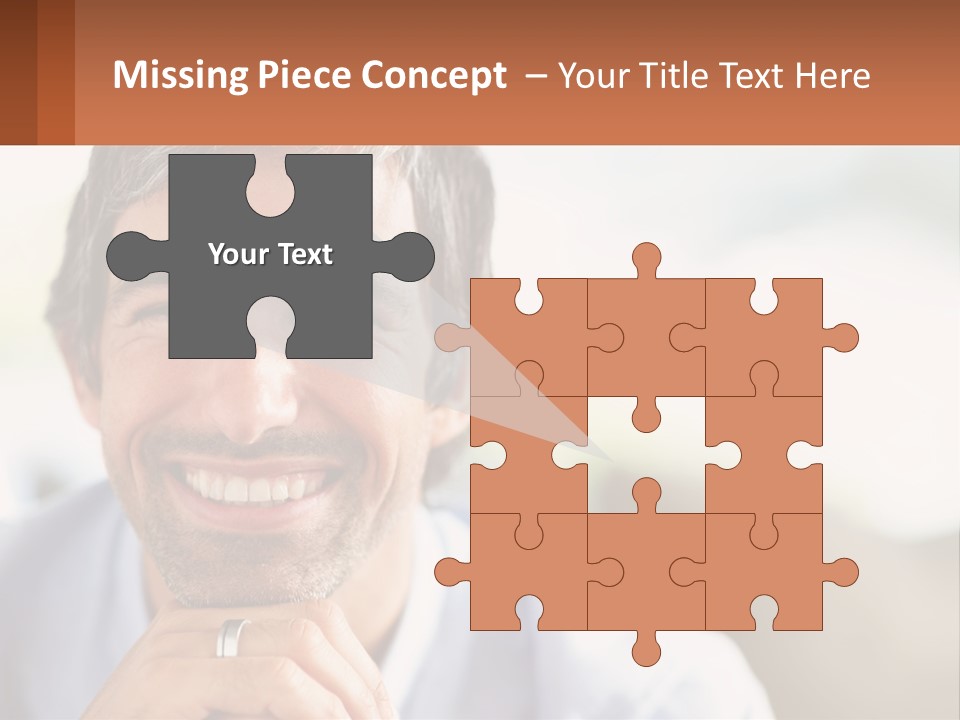 A Man Smiling With A Business Card In Front Of Him PowerPoint Template