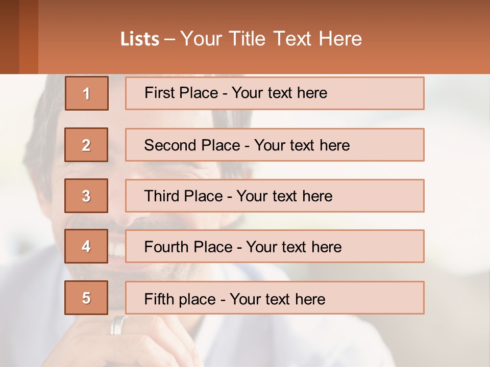 A Man Smiling With A Business Card In Front Of Him PowerPoint Template