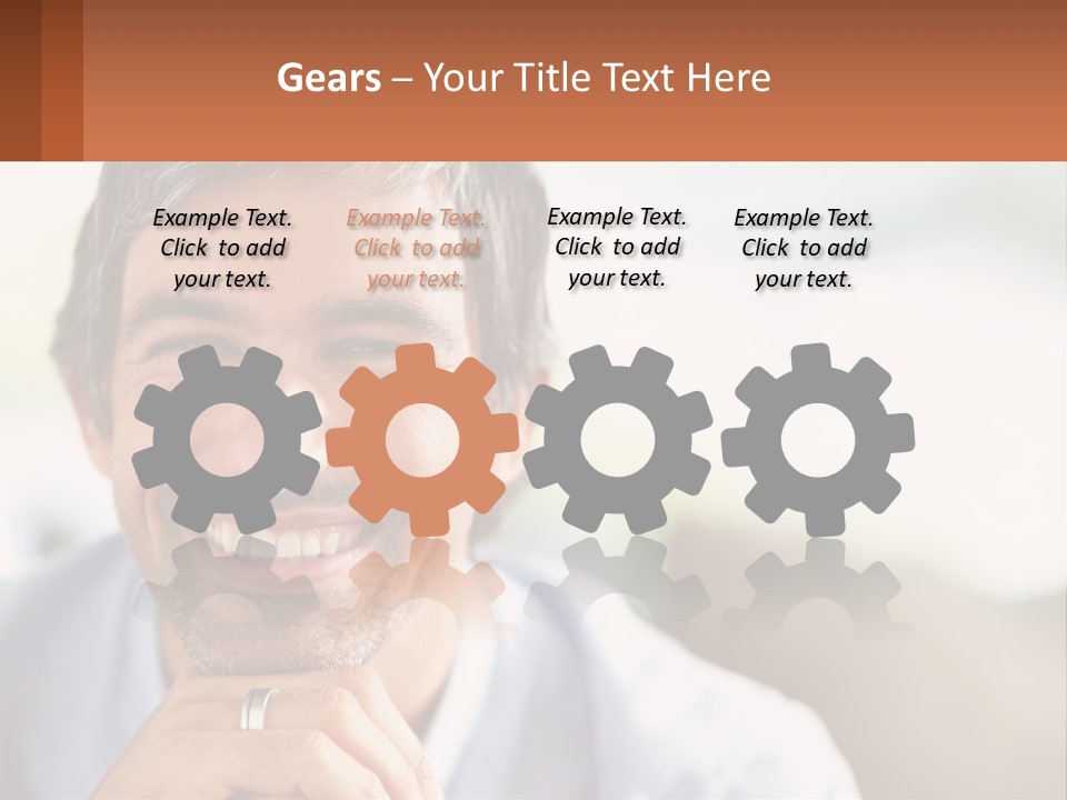 A Man Smiling With A Business Card In Front Of Him PowerPoint Template