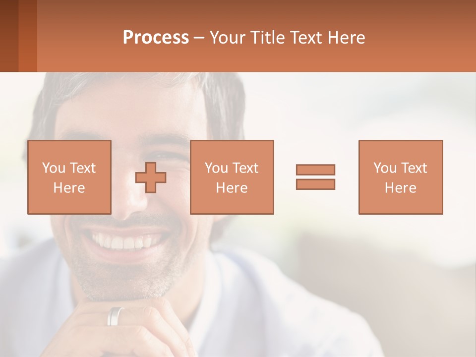 A Man Smiling With A Business Card In Front Of Him PowerPoint Template
