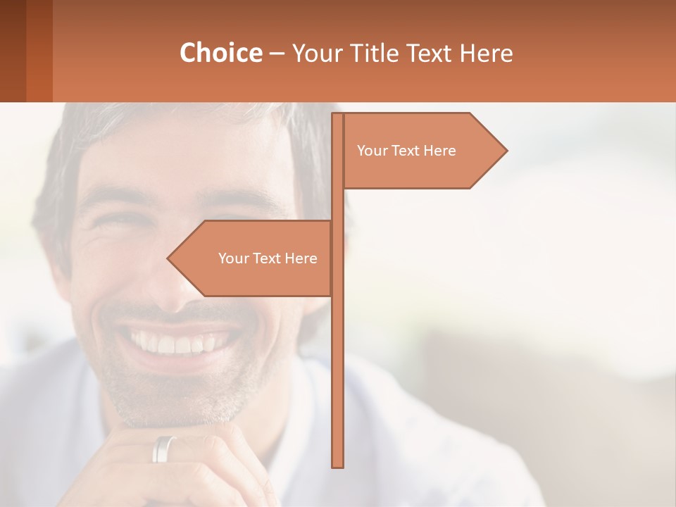 A Man Smiling With A Business Card In Front Of Him PowerPoint Template