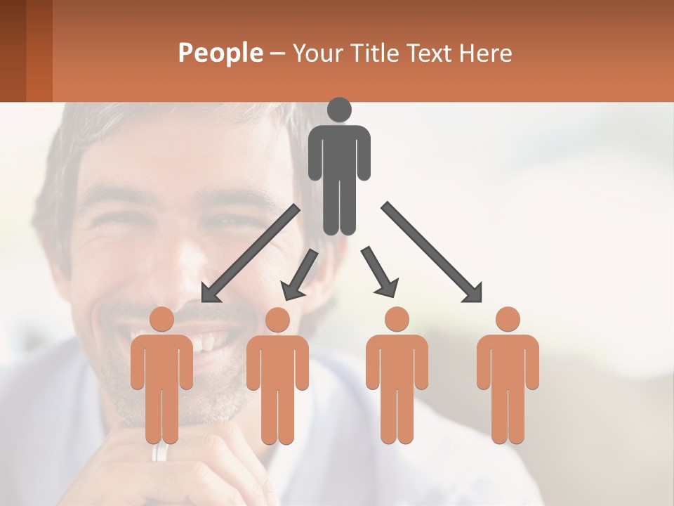 A Man Smiling With A Business Card In Front Of Him PowerPoint Template