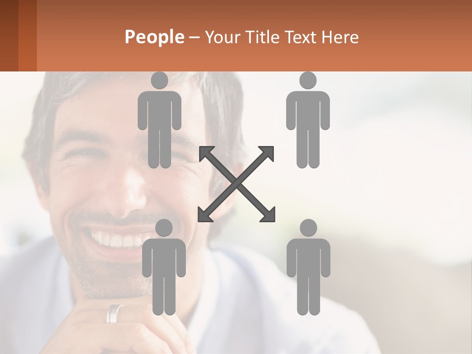 A Man Smiling With A Business Card In Front Of Him PowerPoint Template