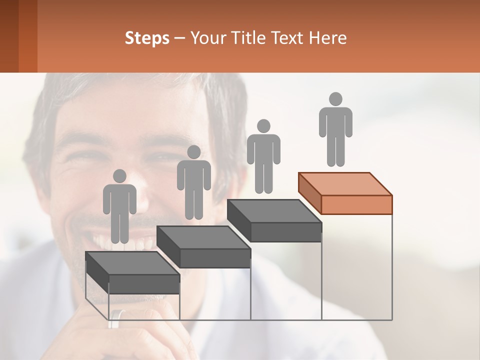 A Man Smiling With A Business Card In Front Of Him PowerPoint Template