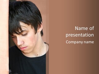 A Young Man Leaning Against A Wall With His Eyes Closed PowerPoint Template