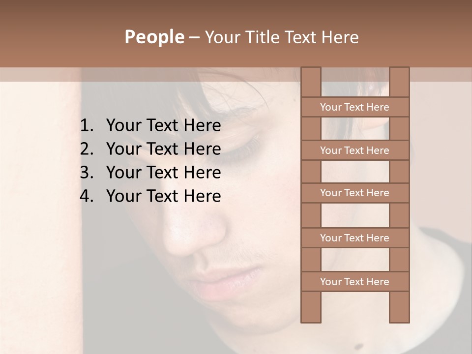 A Young Man Leaning Against A Wall With His Eyes Closed PowerPoint Template