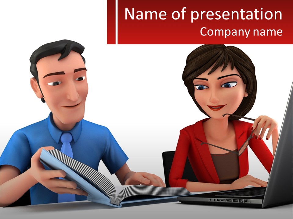 A Man And Woman Sitting At A Table With A Laptop PowerPoint Template