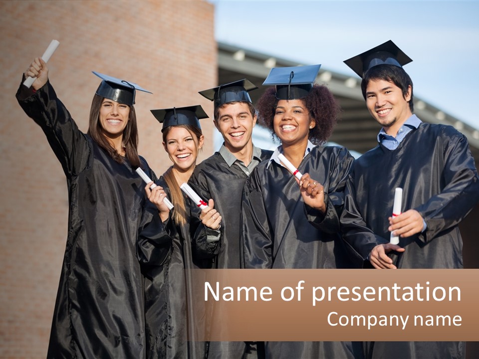 A Group Of People In Graduation Caps And Gowns PowerPoint Template