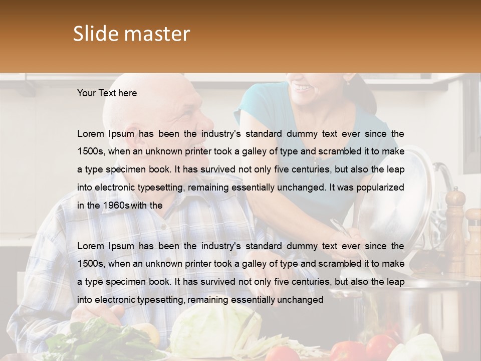 A Man And A Woman Preparing Food In A Kitchen PowerPoint Template