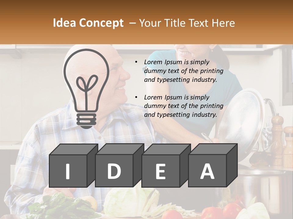 A Man And A Woman Preparing Food In A Kitchen PowerPoint Template