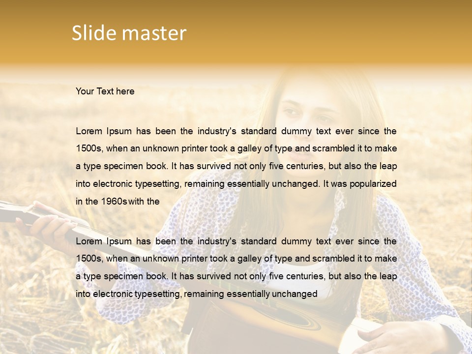 A Woman Sitting In A Field Holding A Guitar PowerPoint Template
