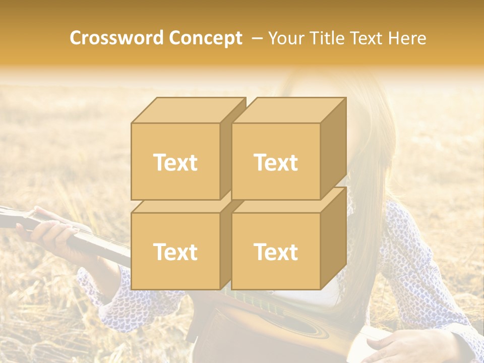 A Woman Sitting In A Field Holding A Guitar PowerPoint Template