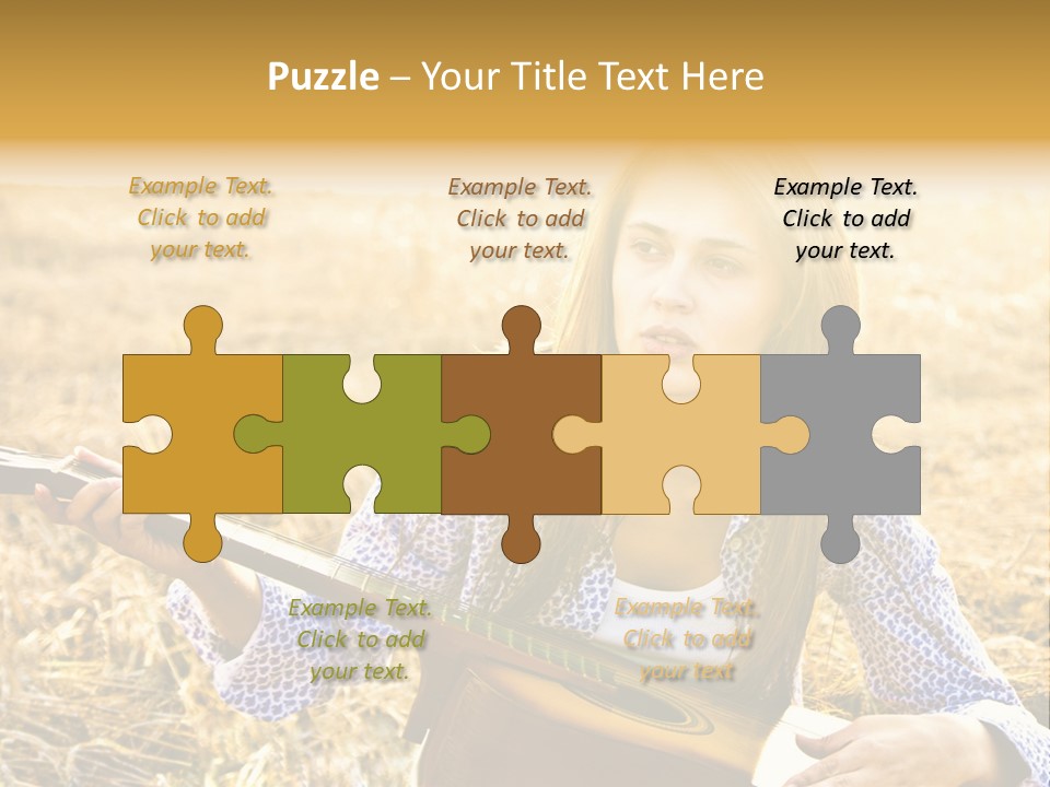 A Woman Sitting In A Field Holding A Guitar PowerPoint Template