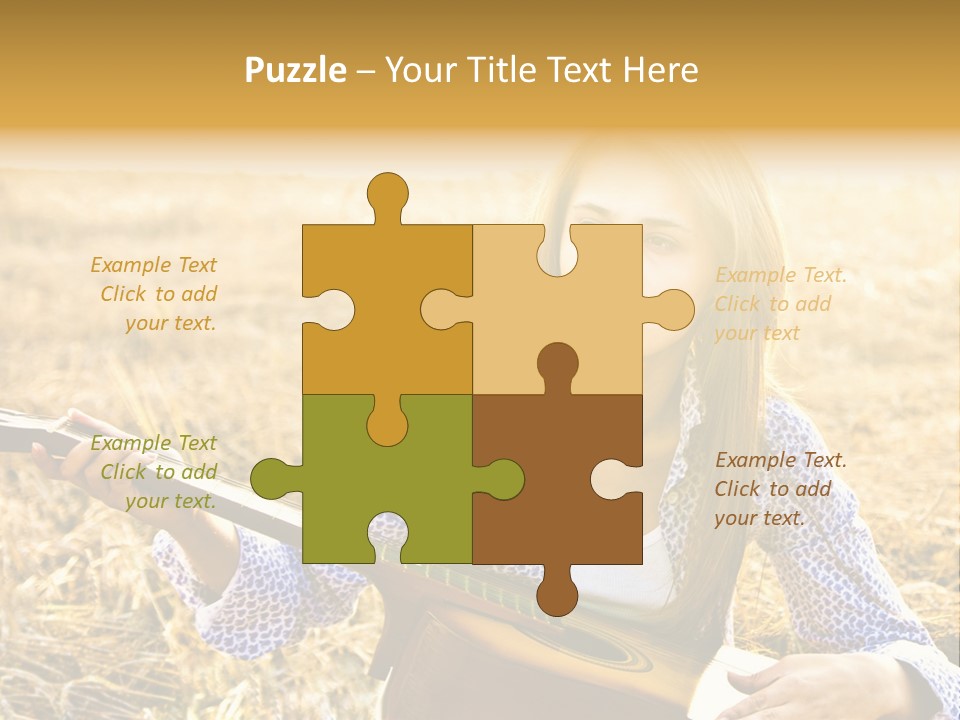 A Woman Sitting In A Field Holding A Guitar PowerPoint Template
