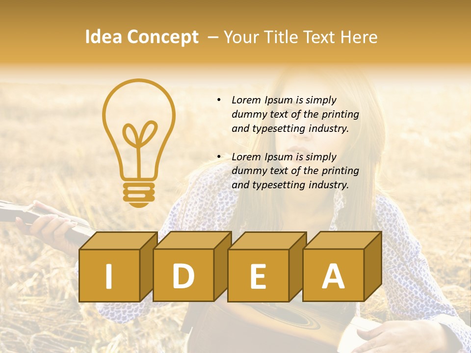 A Woman Sitting In A Field Holding A Guitar PowerPoint Template