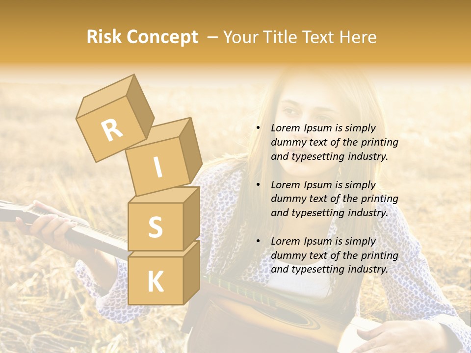 A Woman Sitting In A Field Holding A Guitar PowerPoint Template