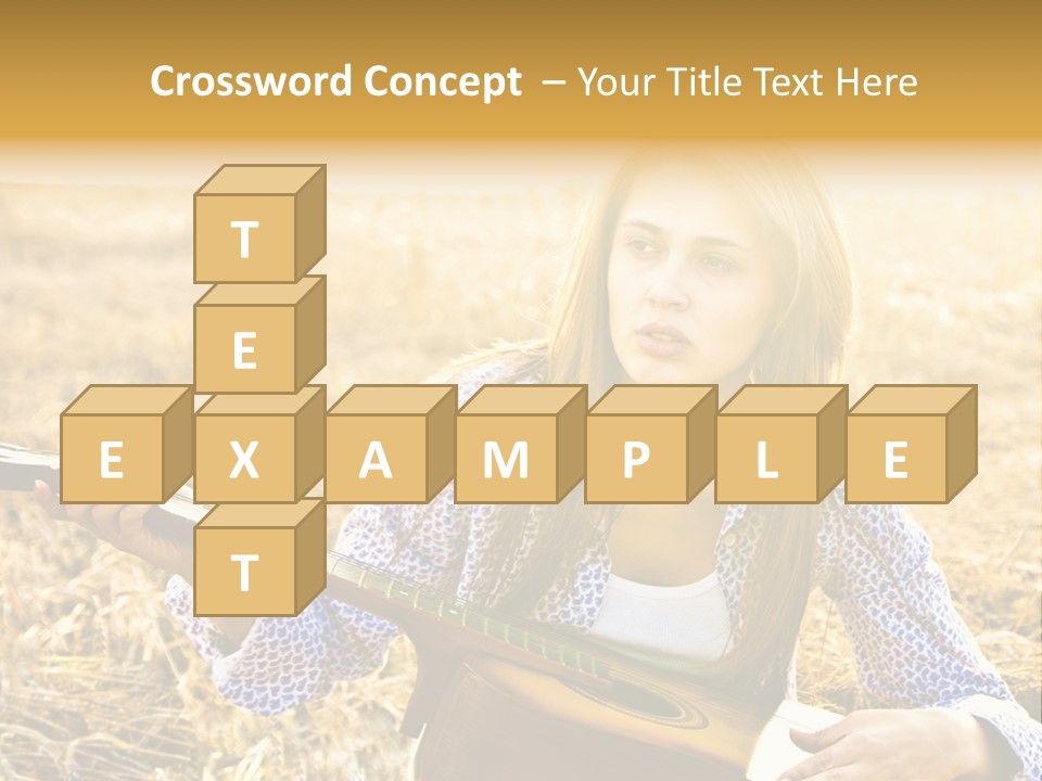 A Woman Sitting In A Field Holding A Guitar PowerPoint Template