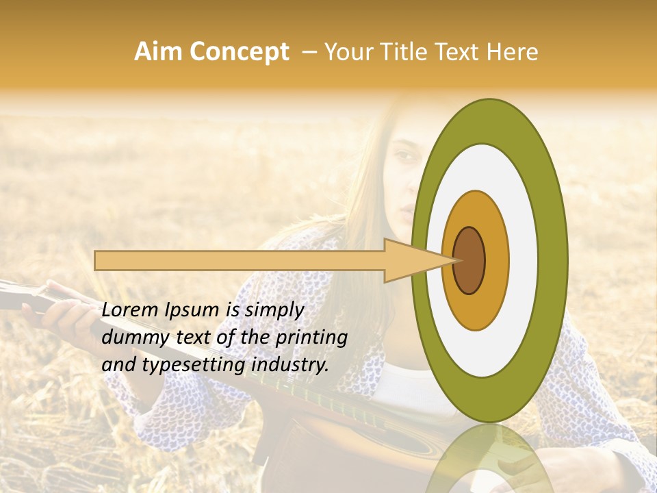 A Woman Sitting In A Field Holding A Guitar PowerPoint Template