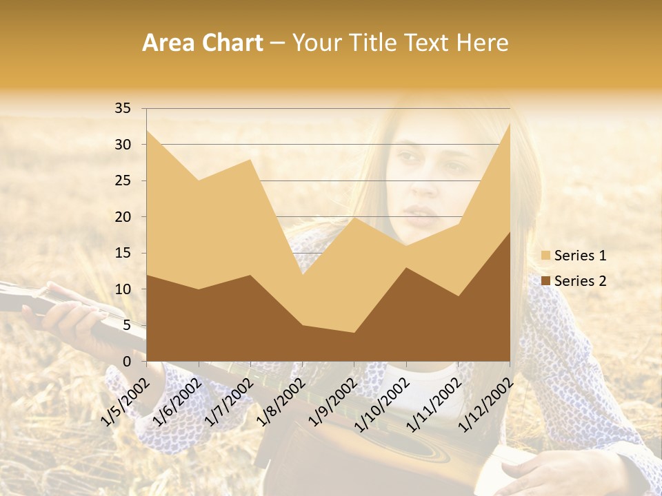 A Woman Sitting In A Field Holding A Guitar PowerPoint Template