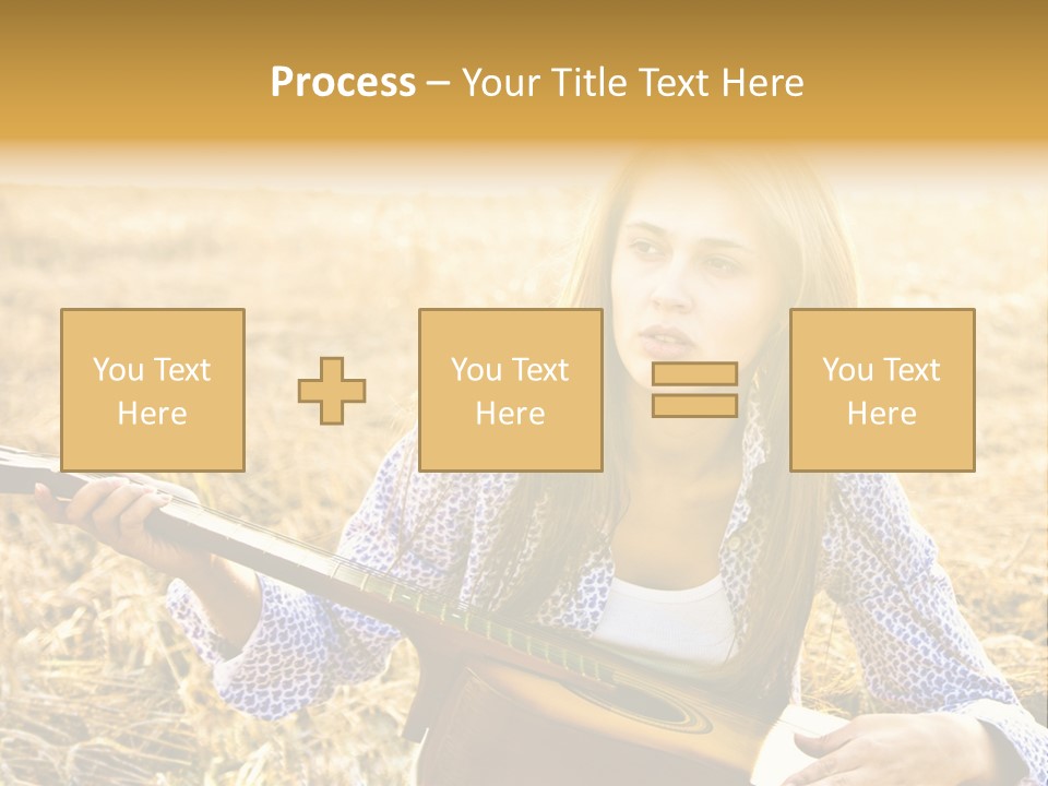 A Woman Sitting In A Field Holding A Guitar PowerPoint Template