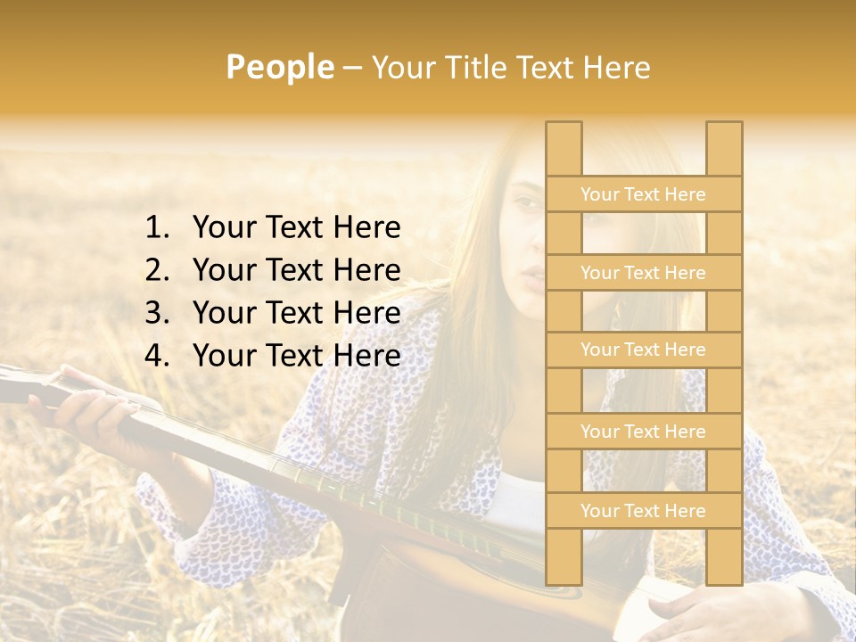 A Woman Sitting In A Field Holding A Guitar PowerPoint Template