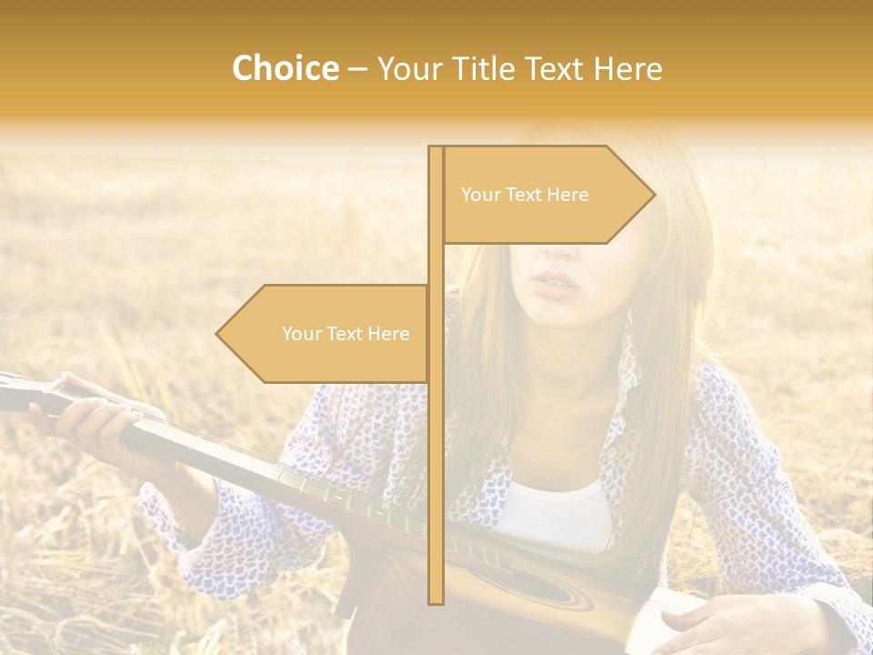A Woman Sitting In A Field Holding A Guitar PowerPoint Template