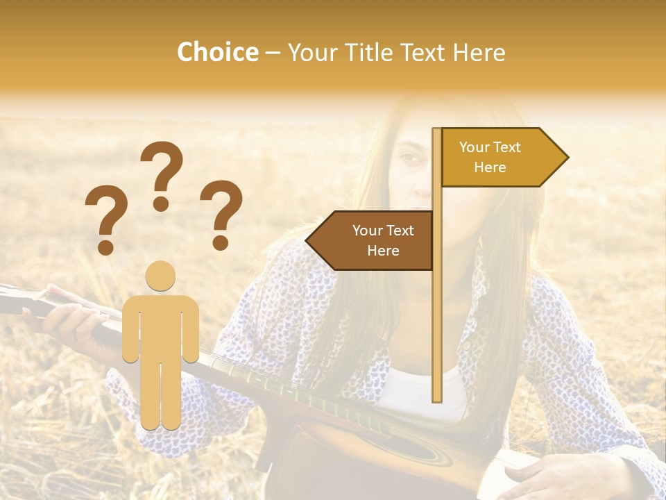 A Woman Sitting In A Field Holding A Guitar PowerPoint Template
