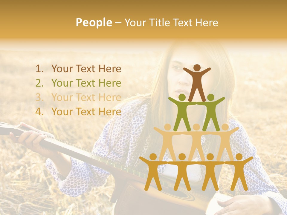 A Woman Sitting In A Field Holding A Guitar PowerPoint Template