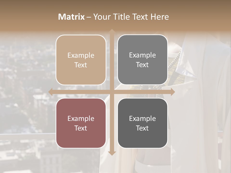 A Woman In A White Coat Is Standing In Front Of A Cityscape PowerPoint Template