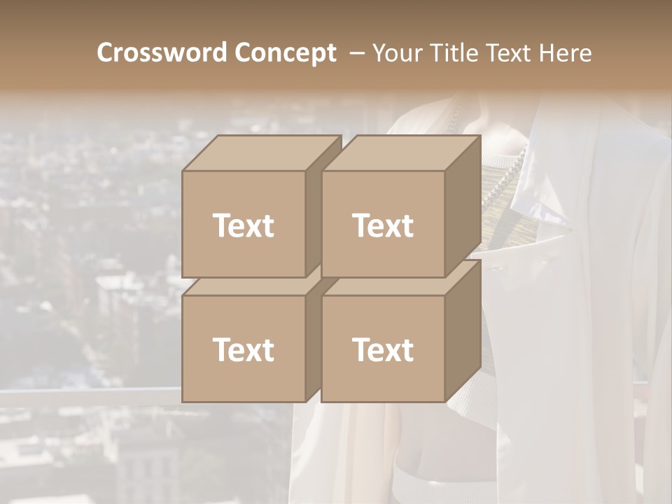 A Woman In A White Coat Is Standing In Front Of A Cityscape PowerPoint Template