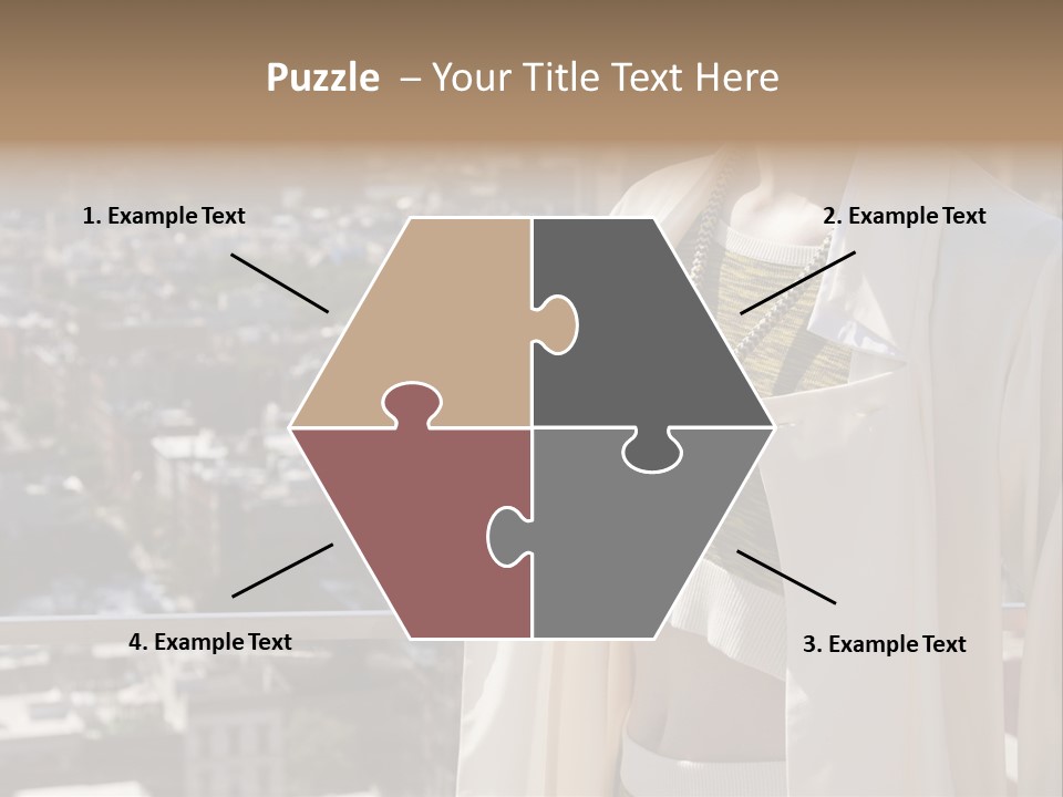 A Woman In A White Coat Is Standing In Front Of A Cityscape PowerPoint Template