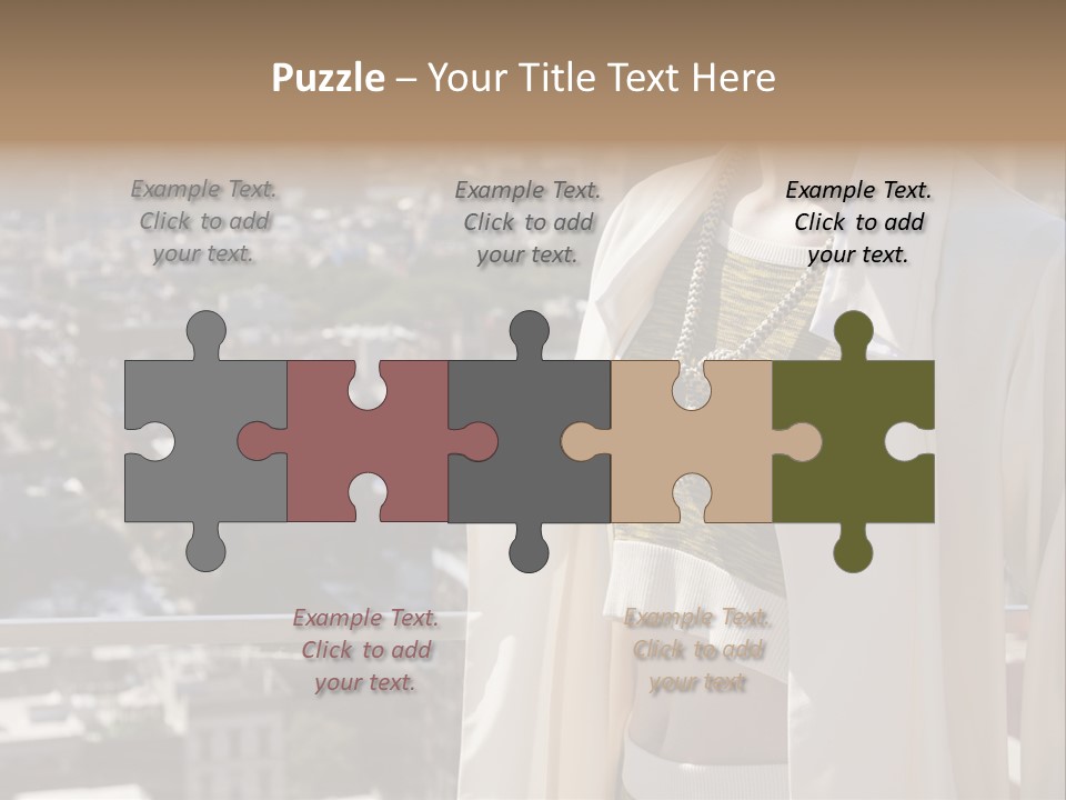 A Woman In A White Coat Is Standing In Front Of A Cityscape PowerPoint Template