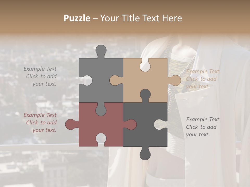 A Woman In A White Coat Is Standing In Front Of A Cityscape PowerPoint Template