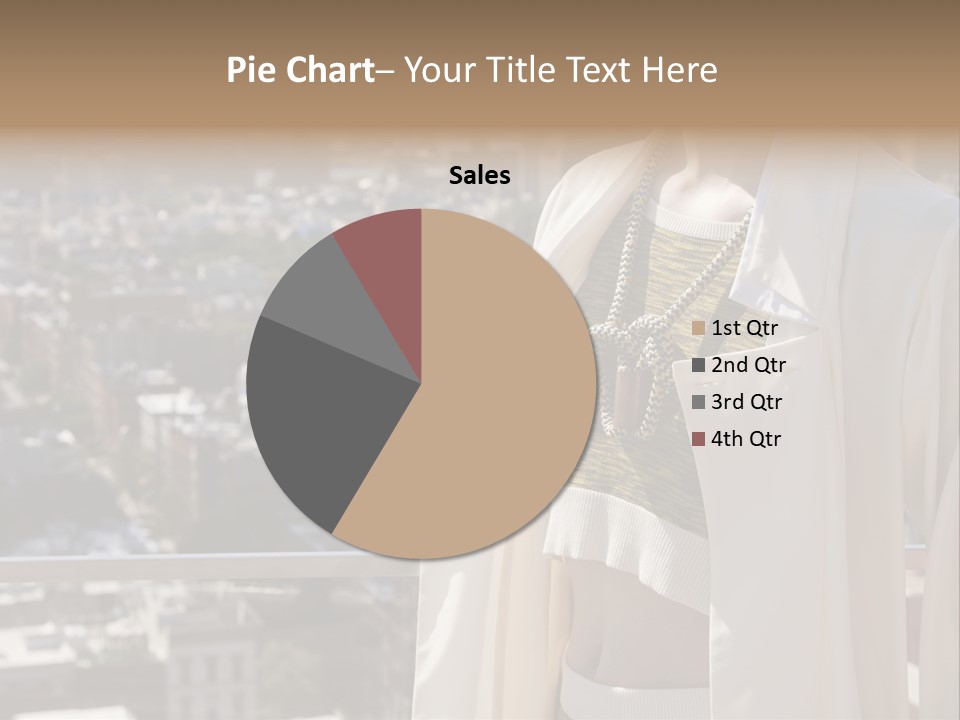 A Woman In A White Coat Is Standing In Front Of A Cityscape PowerPoint Template