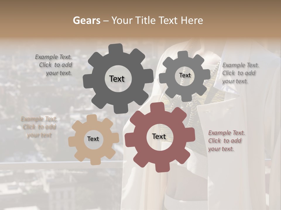 A Woman In A White Coat Is Standing In Front Of A Cityscape PowerPoint Template