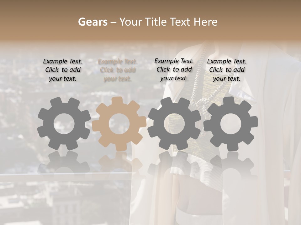 A Woman In A White Coat Is Standing In Front Of A Cityscape PowerPoint Template