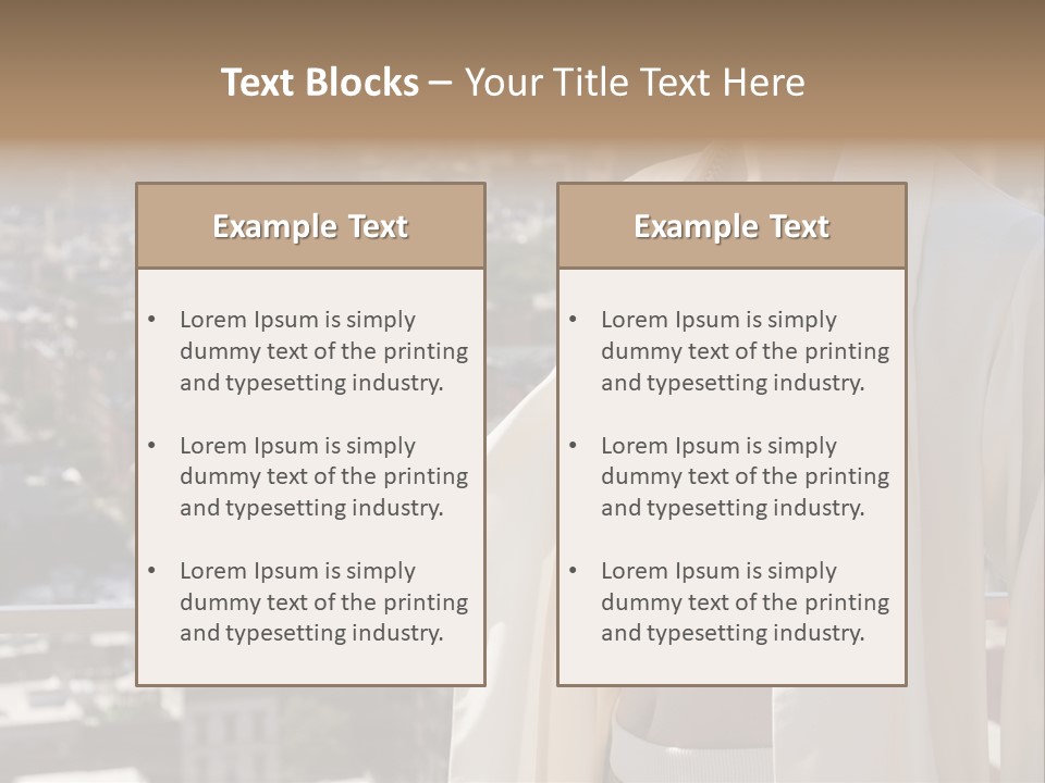A Woman In A White Coat Is Standing In Front Of A Cityscape PowerPoint Template