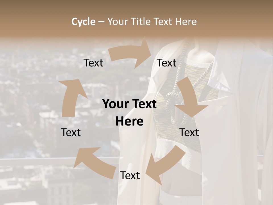 A Woman In A White Coat Is Standing In Front Of A Cityscape PowerPoint Template