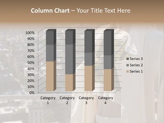 A Woman In A White Coat Is Standing In Front Of A Cityscape PowerPoint Template