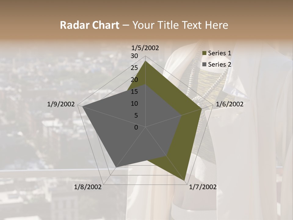 A Woman In A White Coat Is Standing In Front Of A Cityscape PowerPoint Template