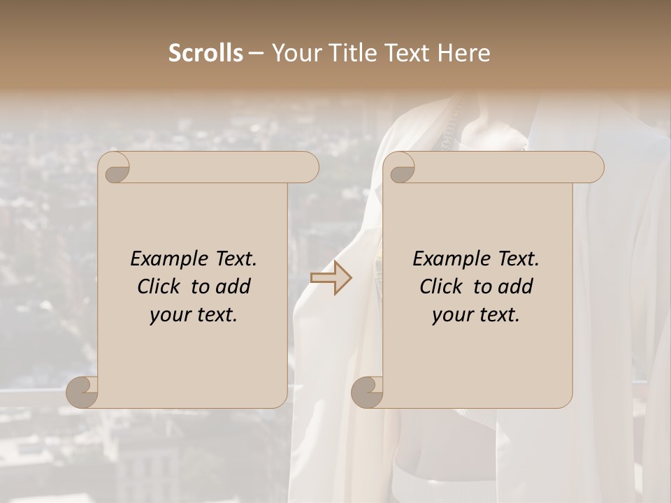 A Woman In A White Coat Is Standing In Front Of A Cityscape PowerPoint Template